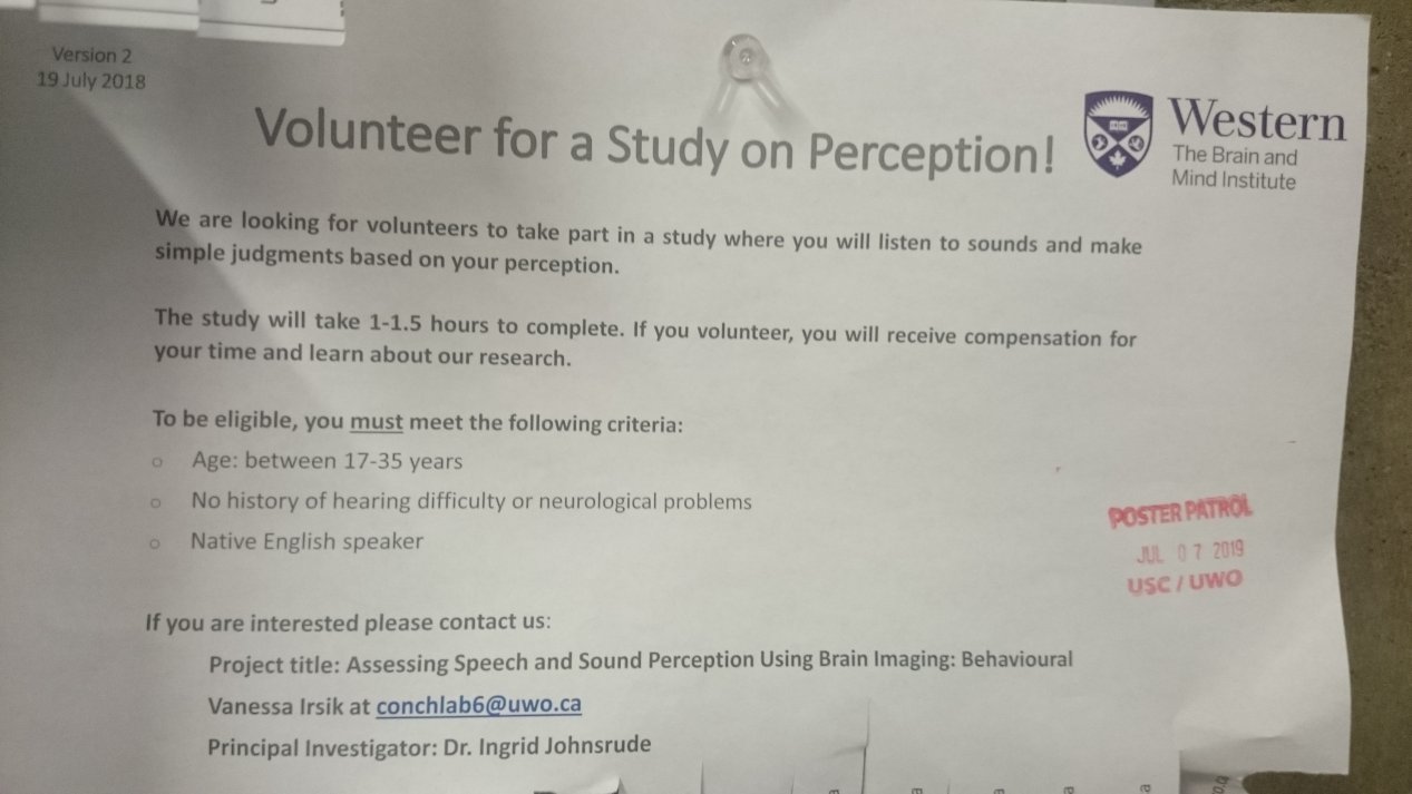PerceptionStudy, Western University, London, Ontario, Canada.