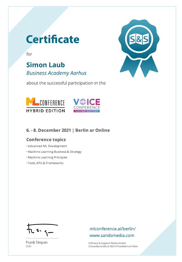 Conference diploma. Goodbye & see you next year. Berlin. December 2021