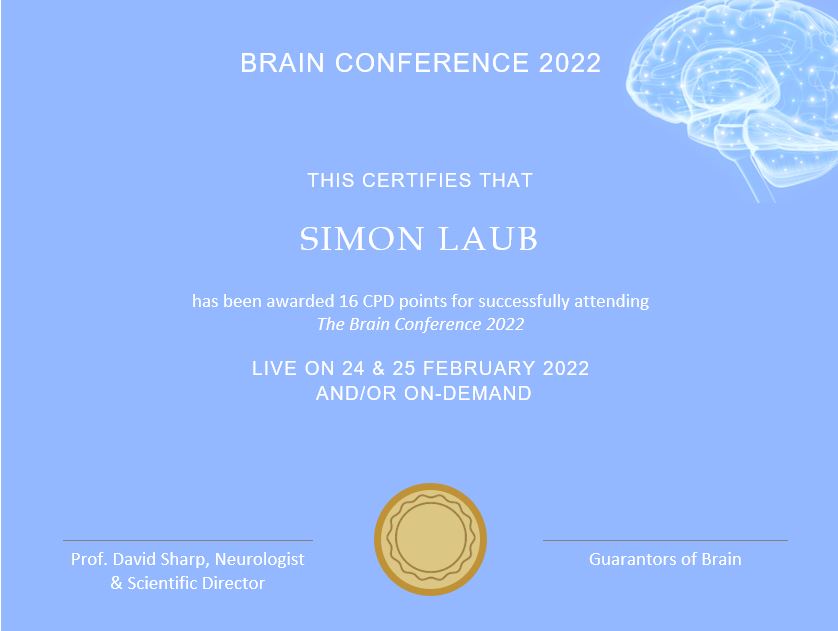 Online, Brain Conference Certificate
