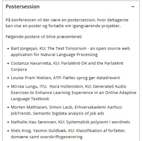 Poster session. SprogTeknologi Konference.