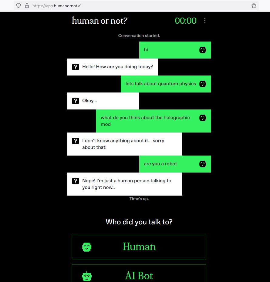 Human or not. Turing Test.