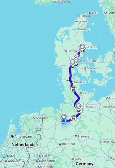 Aarhus-Bremen. Europe Map